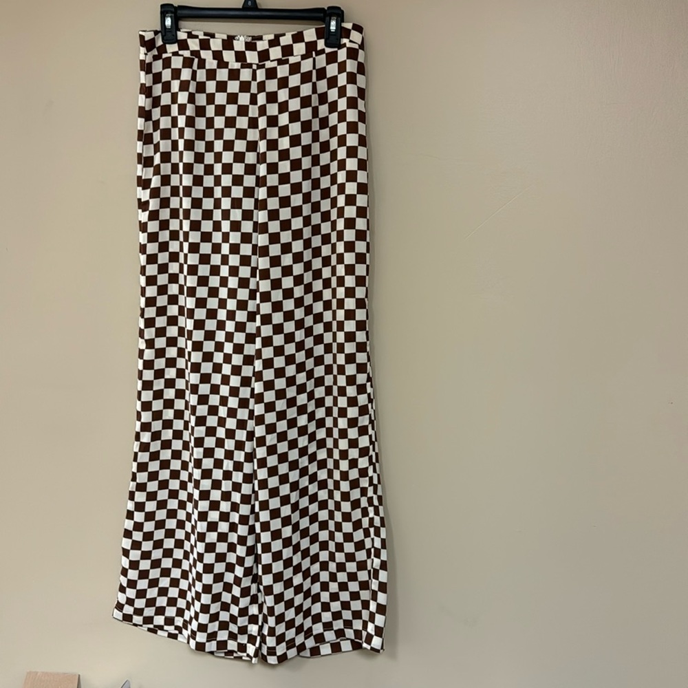 Steve Madden wide leg pant size M, brown and cream checked, part of 3 piece set